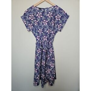 Talbots Dress Woman 12P Purple Floral Poplin Fit Flare Lexington Cotton Preppy